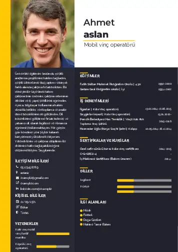 Vinç Operatörü Cv Örnekleri cv indir